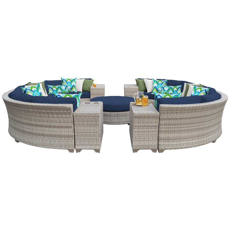 Falmouth 11 Piece Rattan Sectional Seating Group with Cushions Joss